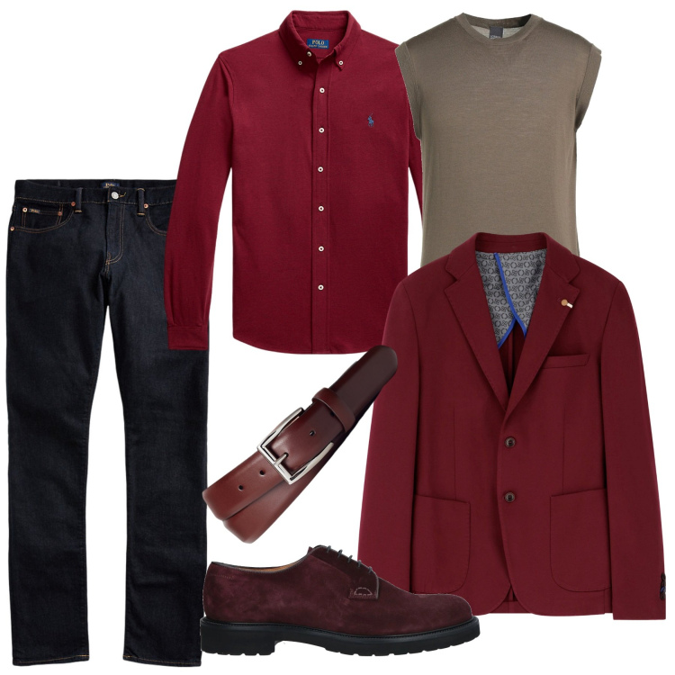 Outfit uomo - Waiting Christmas. Stile Trendy per Serata speciale. Abbinamento con pullovers, scarpe stringate, giacche, jeans, cinture, camicie.