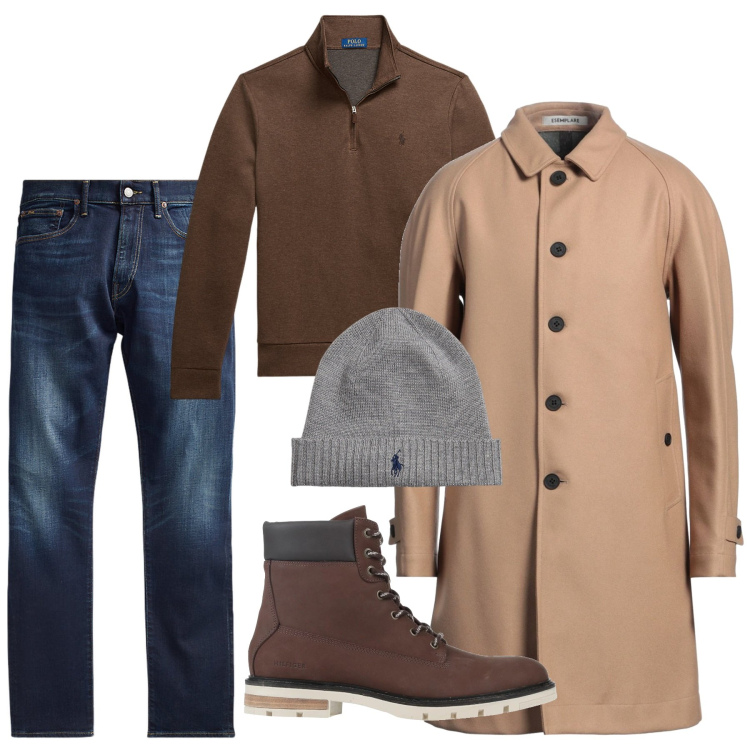 Outfit uomo - Il cappotto dritto. Stile Trendy per Tutti i giorni. Abbinamento con stivali e stivaletti, cappotti, jeans, berretti, pullovers.