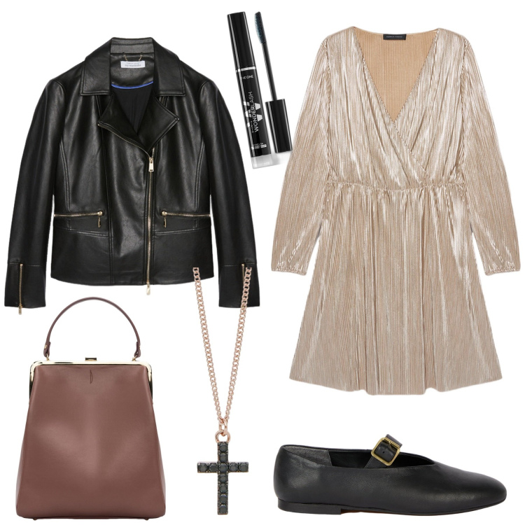 Outfit donna - Dicembre...come una regina. Stile Trendy per Serata fuori. Abbinamento con mascara, collane, borse a spalla, blazer, vestiti, ballerine.