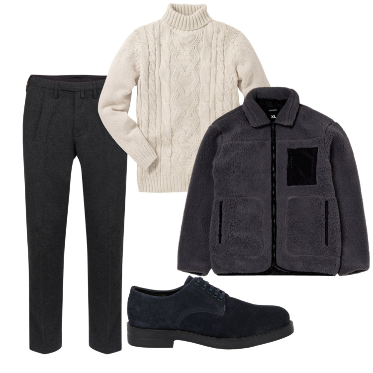 Outfit uomo - Il pull ecrù irlandese. Stile Casual per Tutti i giorni. Abbinamento con maglieria, giacche, pantaloni, scarpe stringate.