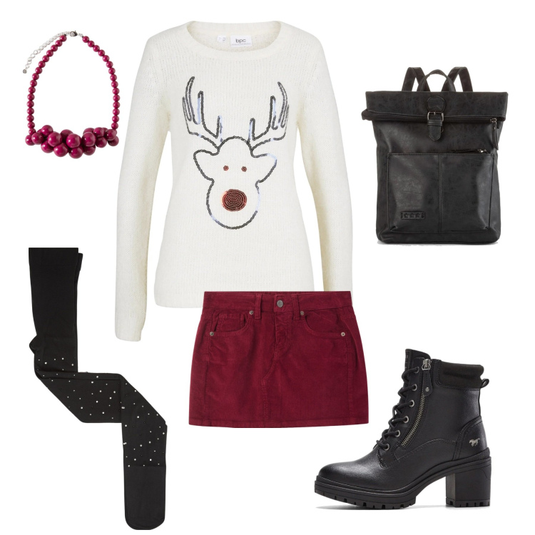Outfit donna - Total look #2018298. Stile Casual per Tutti i giorni. Abbinamento con zaini, maglieria, stivaletti, minigonne, collant, collane.