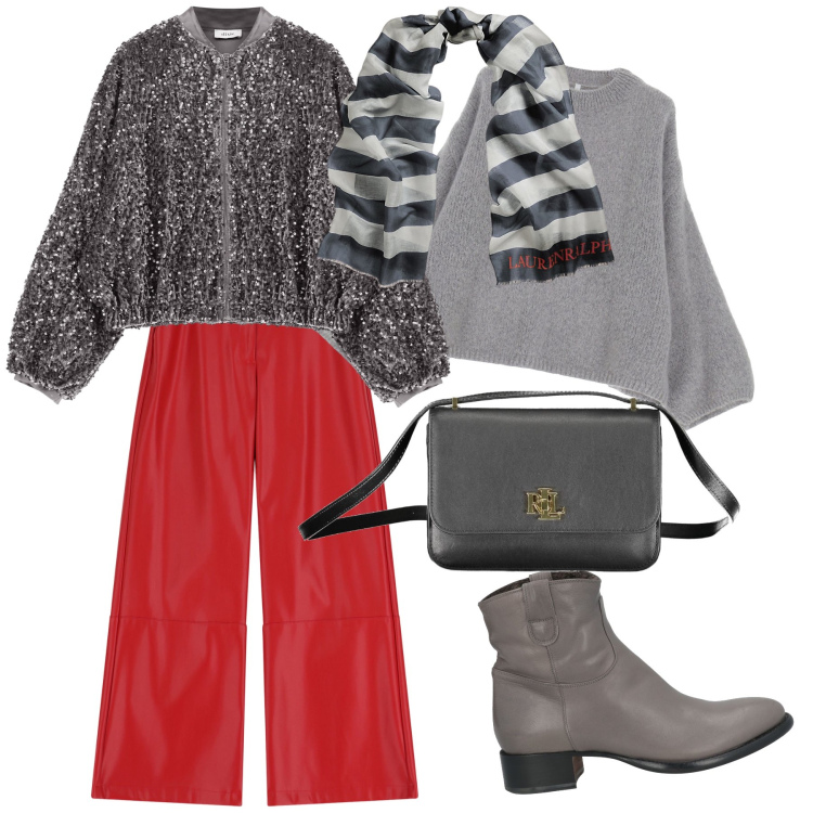 Outfit donna - Il pantalone rosso Natale. Stile Casual chic per Tutti i giorni. Abbinamento con stivaletti, pantaloni, pullovers, bomber, sciarpe, borse a tracolla.