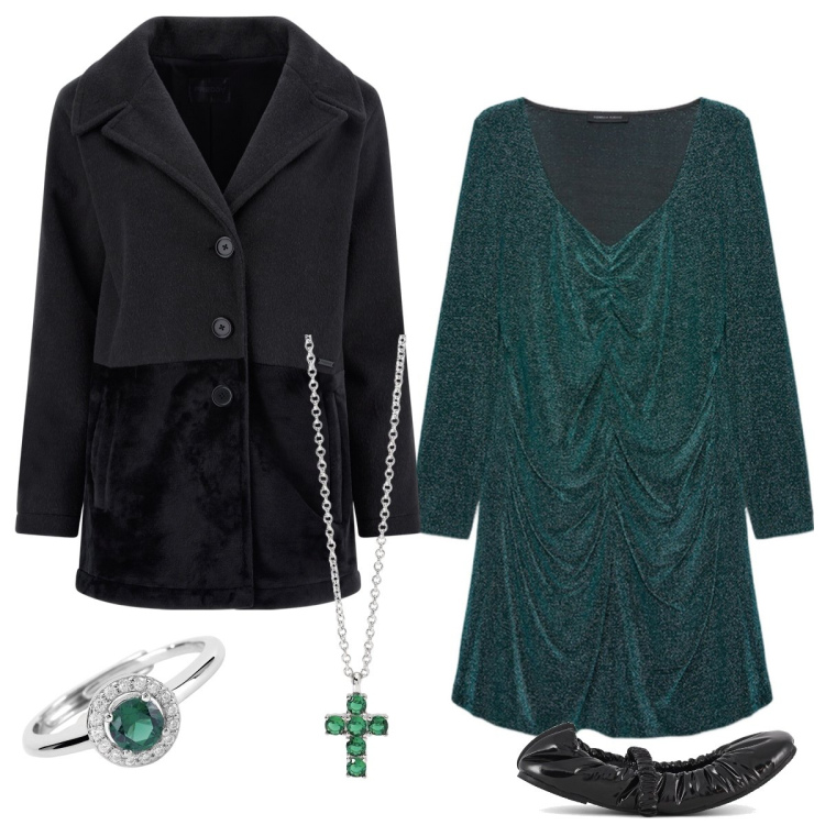 Outfit donna - Total look #2018412. Stile Glamour per Serata fuori. Abbinamento con anelli, ciondoli, cappotti, ballerine, vestiti corti.
