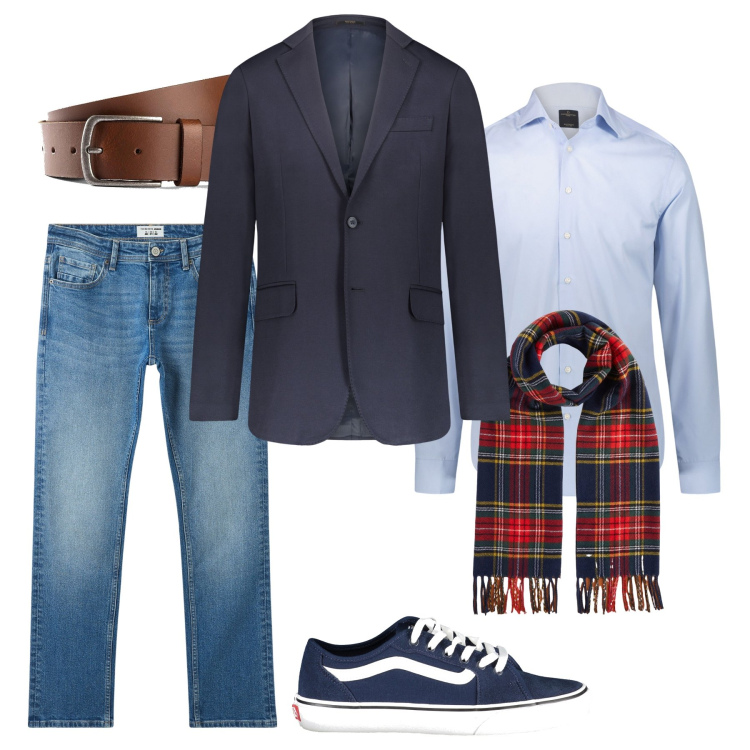Outfit uomo - Sportivo elegante. Stile Urban per Tutti i giorni. Abbinamento con cinture, jeans, giacche, camicie, sneakers, sciarpe.