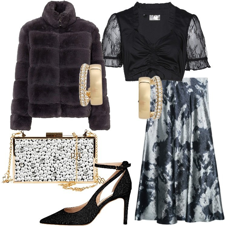 Outfit donna - Dicembre... Come una regina - @monyk. Stile Chic per Serata fuori. Abbinamento con ecopellicce, camicie, pochette, décolleté, orecchini, gonne longuette.