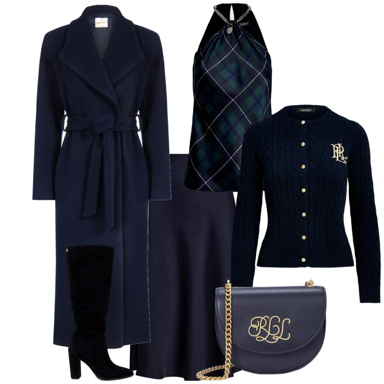 Outfit donna - Stile British. Stile Bon Ton per Tutti i giorni. Abbinamento con cappotti, stivali, gonne, top, cardigans, borse a tracolla.