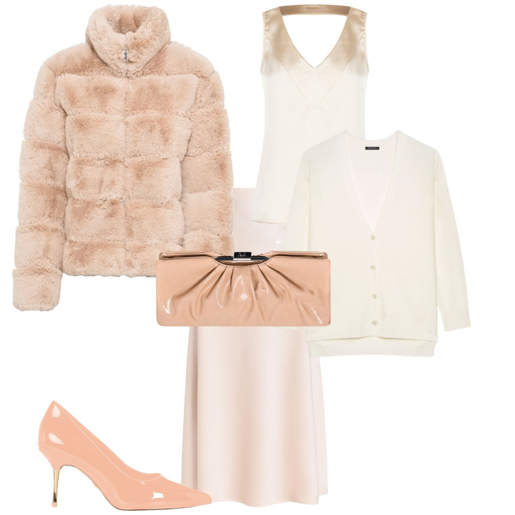 Outfit donna - Total look #2018486. Stile Bon Ton per Cerimonia. Abbinamento con ecopellicce, gonne longuette, top, pochette, décolleté, cardigans.