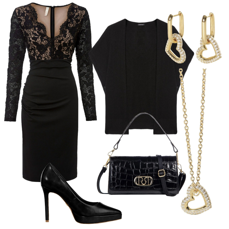 Outfit donna - Protagonista per le feste. Stile Chic per Serata fuori. Abbinamento con vestiti, orecchini, collane, borse a tracolla, décolleté, cappe.