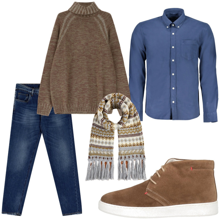 Outfit uomo - Casual chic. Stile Urban per Serata speciale. Abbinamento con stivali e stivaletti, maglieria, jeans slim fit, sciarpe, camicie.