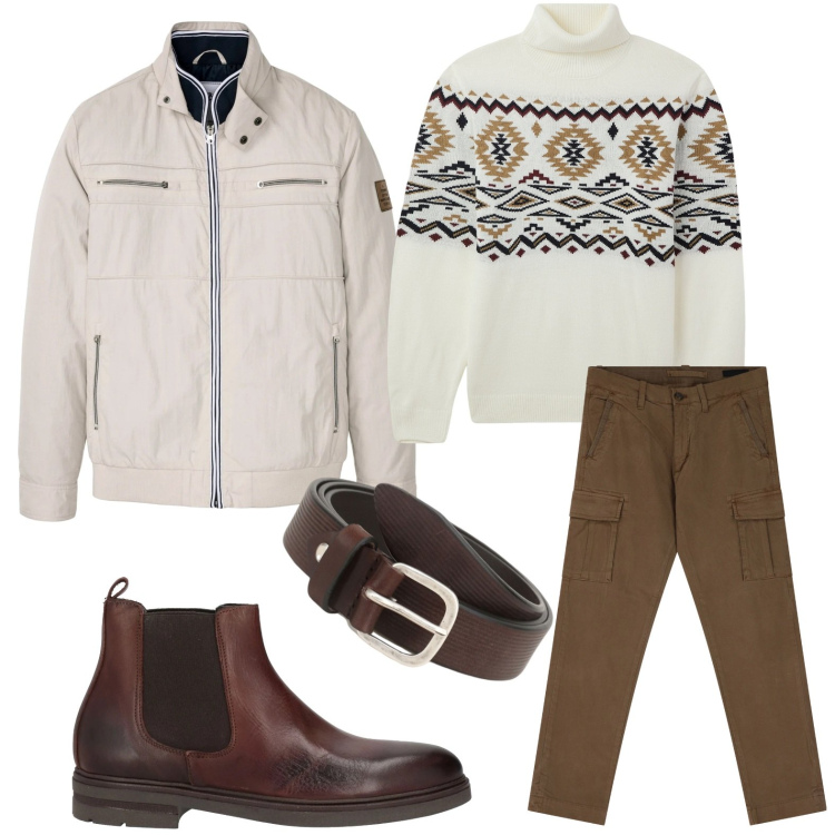 Outfit uomo - Colori terrosi. Stile Urban per Tutti i giorni. Abbinamento con giacche, stivali e stivaletti, maglieria, cinture, pantaloni cargo.
