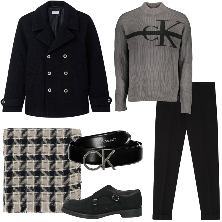 Outfit uomo - Una serata speciale. Stile Casual per Serata speciale. Abbinamento con scarpe stringate, cappotti, pantaloni, sciarpe, maglieria, cinture.