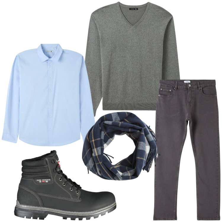 Outfit uomo - Street style. Stile Trendy per Tutti i giorni. Abbinamento con camicie, pantaloni, maglieria, sciarpe, stivali.