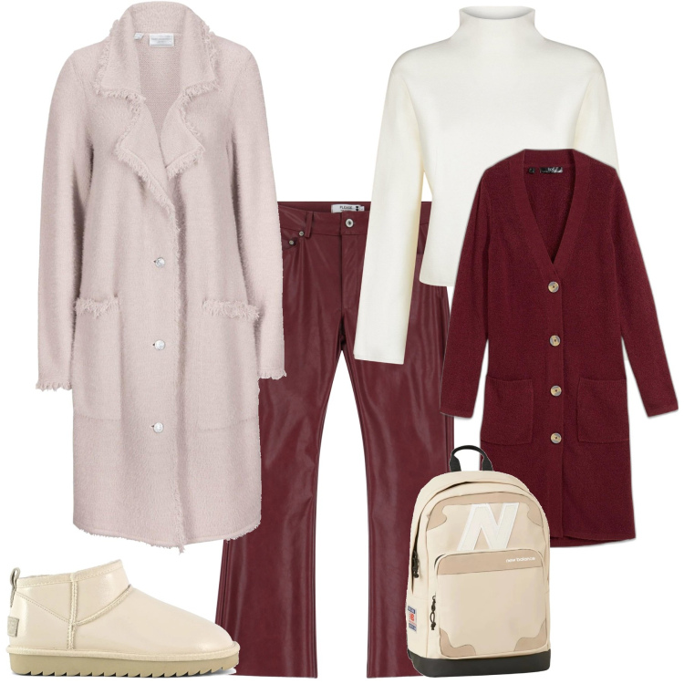 Outfit donna - Total look #2018537. Stile Urban per Tutti i giorni. Abbinamento con cardigans, cardigans, pantaloni, zaini, stivali, cardigans.