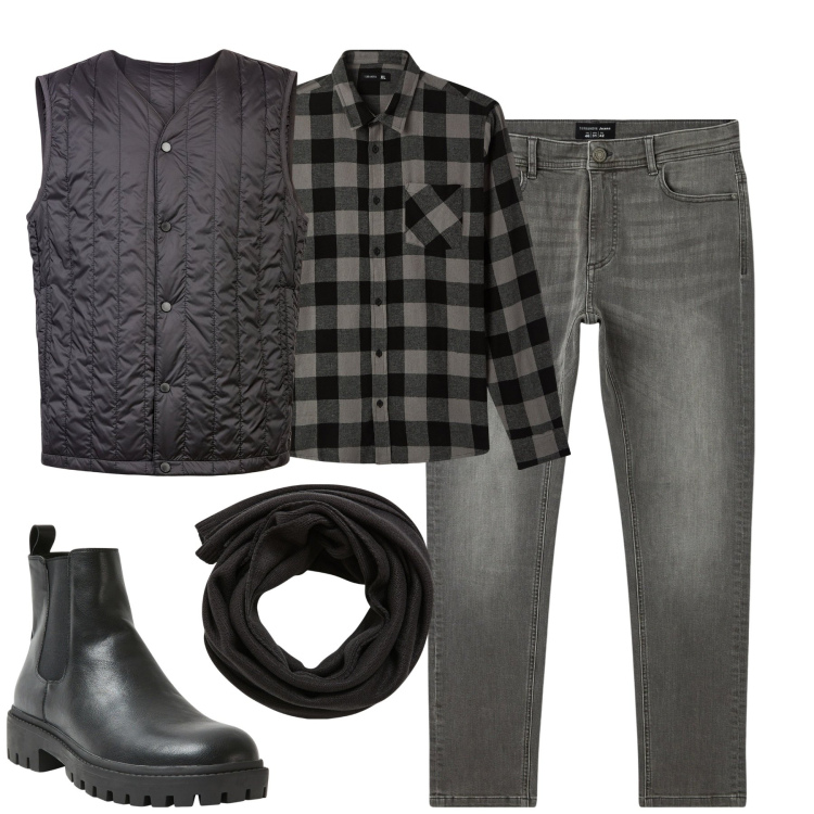 Outfit uomo - City. Stile Casual per Tutti i giorni. Abbinamento con camicie, jeans skinny, stivali e stivaletti, sciarpe, piumini.