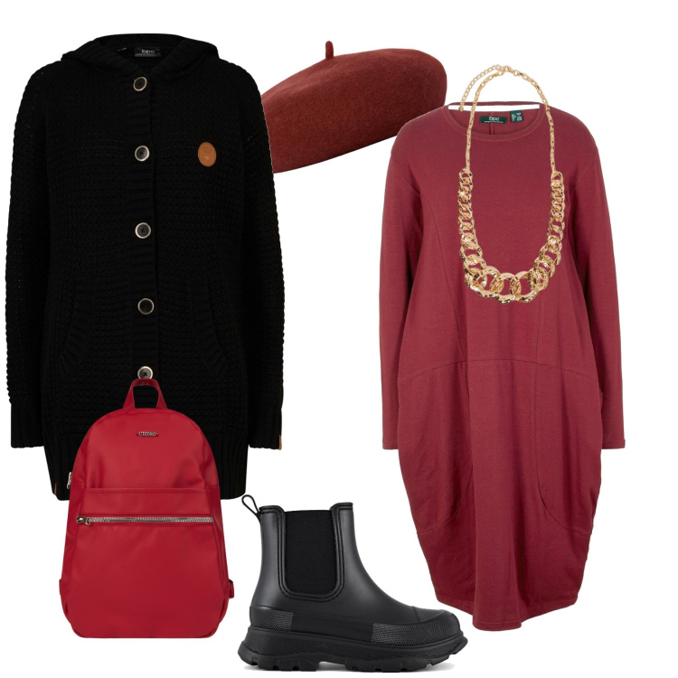 Outfit donna - Natale a modo mio. per Serata fuori. Abbinamento con vestiti, cardigans, zaini, stivali, cappelli e berretti, collane.