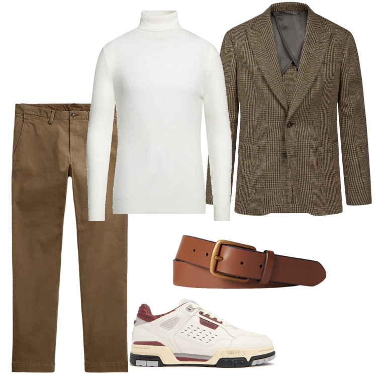 Outfit uomo - Oggi così. Stile Casual per Tutti i giorni. Abbinamento con maglieria, cinture, pantaloni, giacche, sneakers.