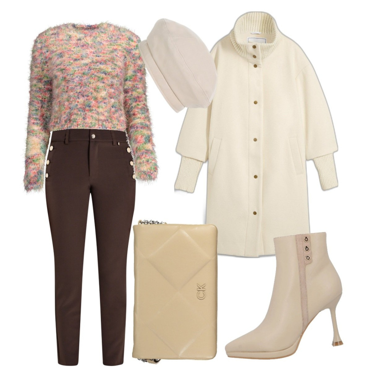 Outfit donna - Glamour in montagna. Stile Glamour per Tutti i giorni. Abbinamento con cappotti, stivaletti, pantaloni skinny, cappelli e berretti, maglieria, borse a tracolla.
