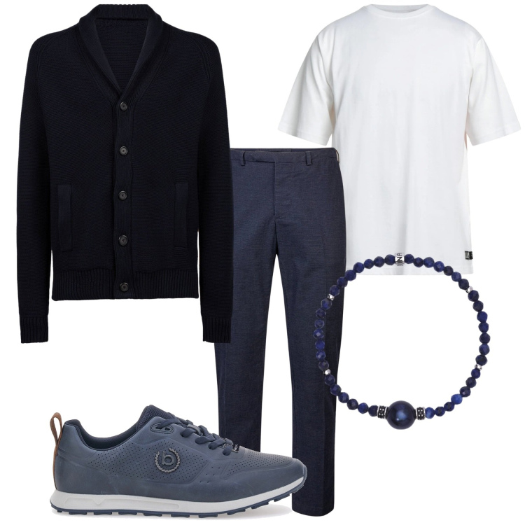 Outfit uomo - Total look #2018754. Stile Trendy per Tutti i giorni. Abbinamento con t-shirt, braccialetti, sneakers, pantaloni, cardigans.