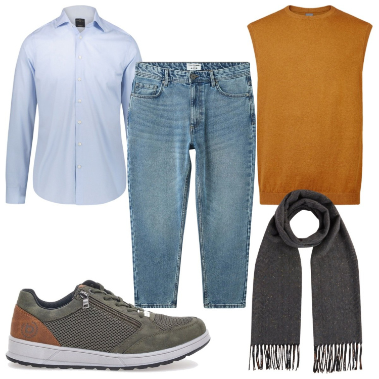 Outfit uomo - Total look #2018782. Stile Casual per Tutti i giorni. Abbinamento con jeans, sneakers, camicie, gilet, sciarpe.