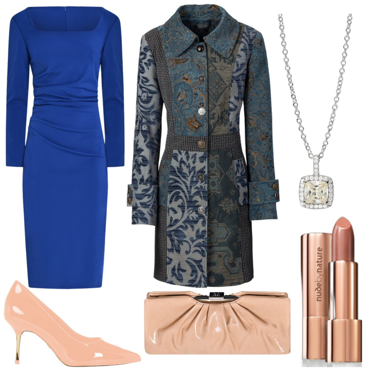 Outfit donna - Cerimonia a dicembre. Stile Glamour per Cerimonia. Abbinamento con cappotti, rossetti, collane, vestiti a tubino, décolleté, pochette.