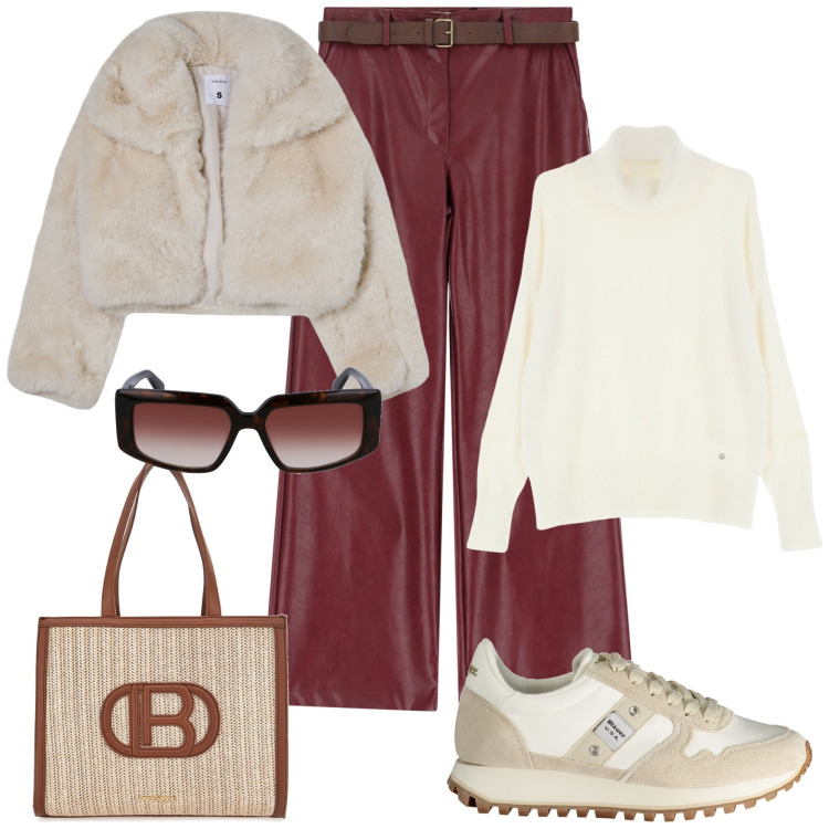 Outfit donna - Look power casual. Stile Casual chic per Tutti i giorni. Abbinamento con blazer, pantaloni, maglieria, borse a spalla, sneakers, occhiali da sole.