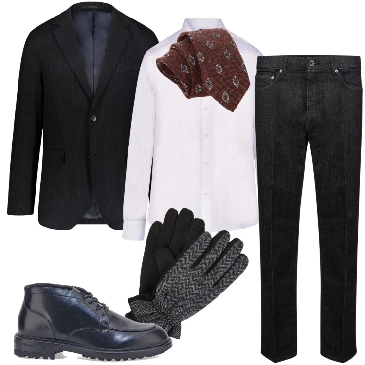 Outfit uomo - La giacca a righe. Stile Business/Elegante per Serata speciale. Abbinamento con cravatte, scarpe stringate, giacche, camicie, guanti, jeans.