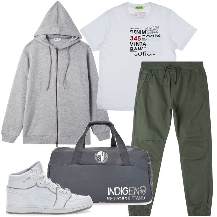 Outfit uomo - Un po’ di basket. Stile Casual per Sport. Abbinamento con pantaloni, felpe, t-shirt, borse sportive, sneakers.