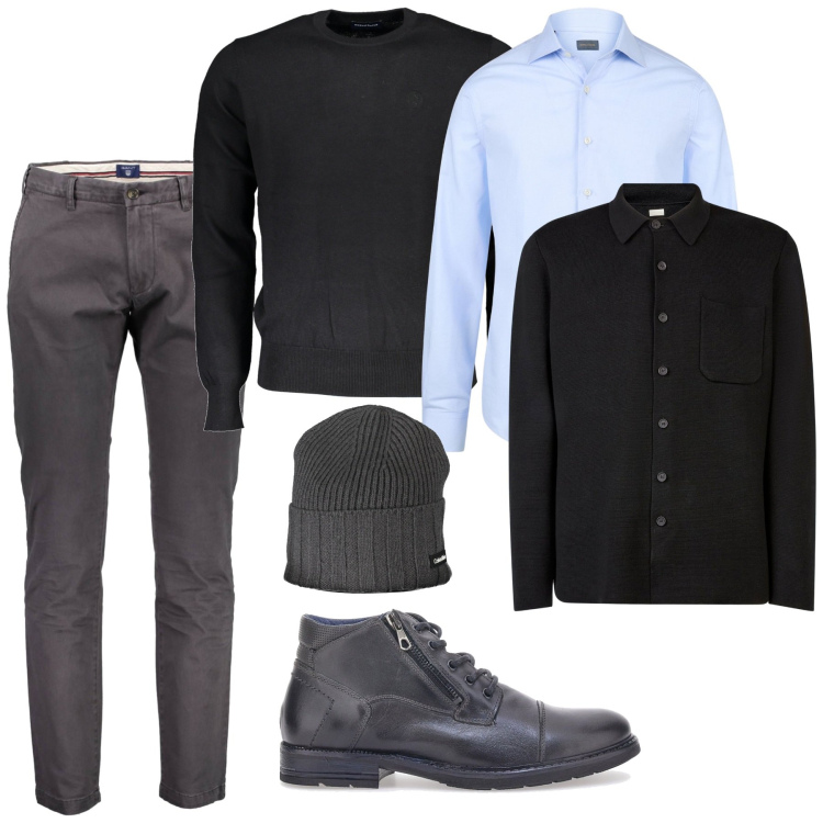 Outfit uomo - Look for free time. Stile Casual per Tutti i giorni. Abbinamento con stivali e stivaletti, camicie, pantaloni, berretti, maglieria, cappotti.
