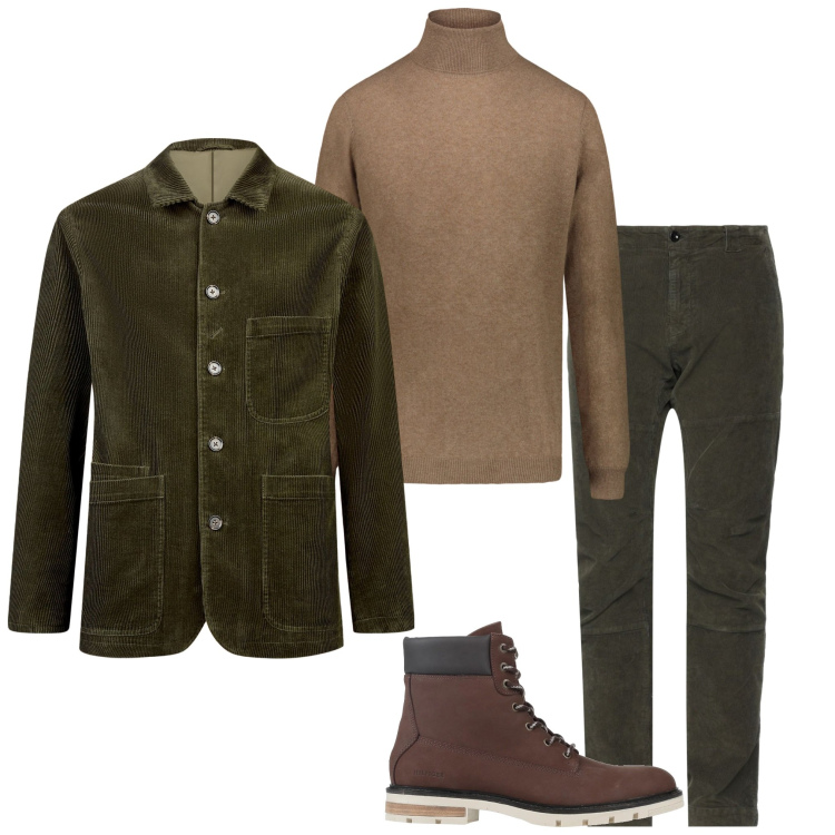 Outfit uomo - Giacca in velluto. Stile Urban per Ufficio. Abbinamento con stivali e stivaletti, pantaloni, giacche, maglieria.
