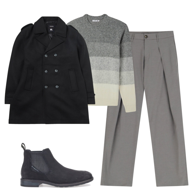 Outfit uomo - City. Stile Urban per Tutti i giorni. Abbinamento con cappotti, maglieria, pantaloni, stivali e stivaletti.