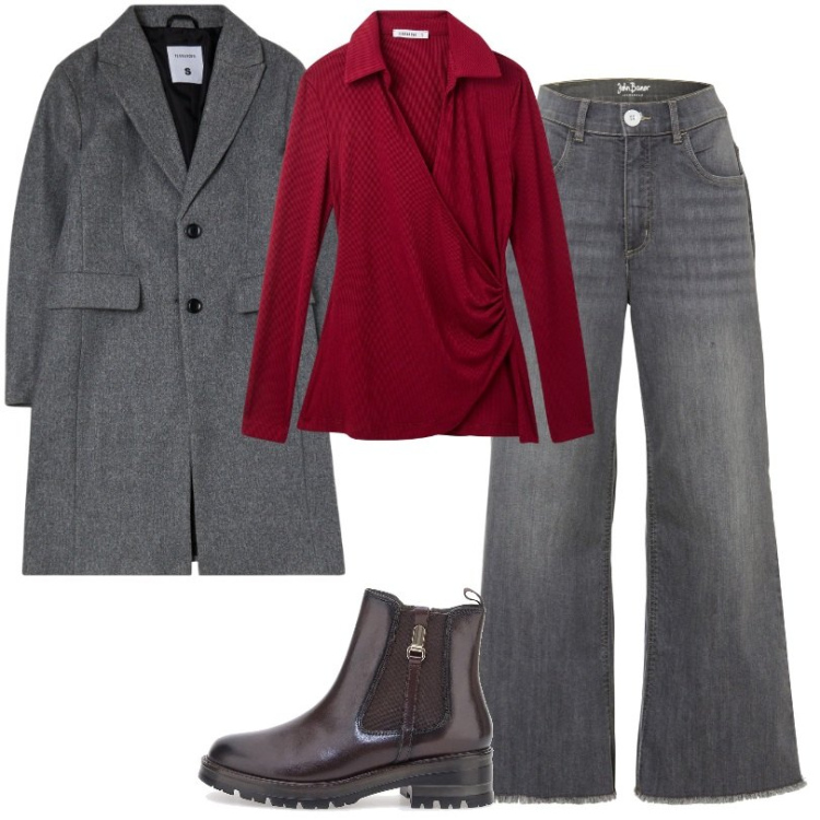 Outfit donna - Total look #2019040. Stile Basic per Tutti i giorni. Abbinamento con jeans, polo, cappotti, stivaletti chelsea.