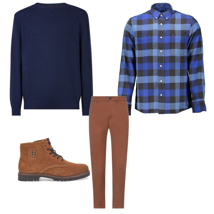 Outfit uomo - Fine settimana in campagna. Stile Casual per Tutti i giorni. Abbinamento con pantaloni, stivali e stivaletti, maglieria, camicie.