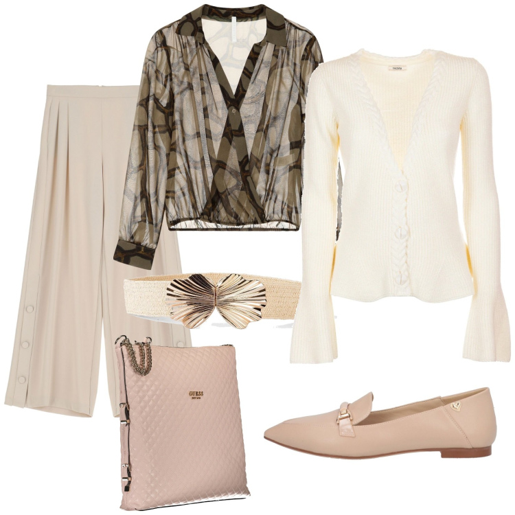 Outfit donna - Total look #2019146. Stile Casual chic per Ufficio. Abbinamento con cinture, mocassini, cardigans, pantaloni, camicie, borse a spalla.