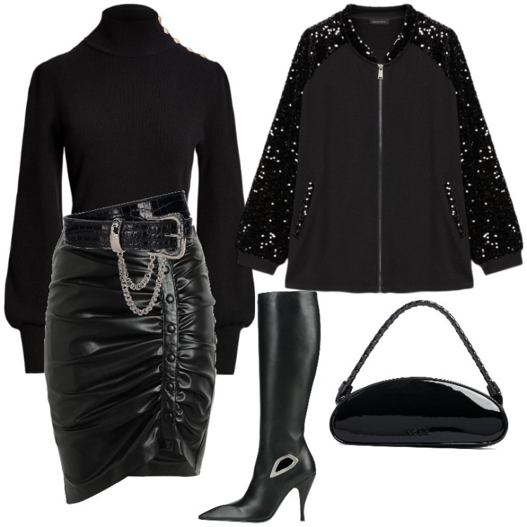 Outfit donna - Total look #2019167. Stile Urban per Serata fuori. Abbinamento con stivali, minigonne, maglieria, felpe, cinture, borse a spalla.