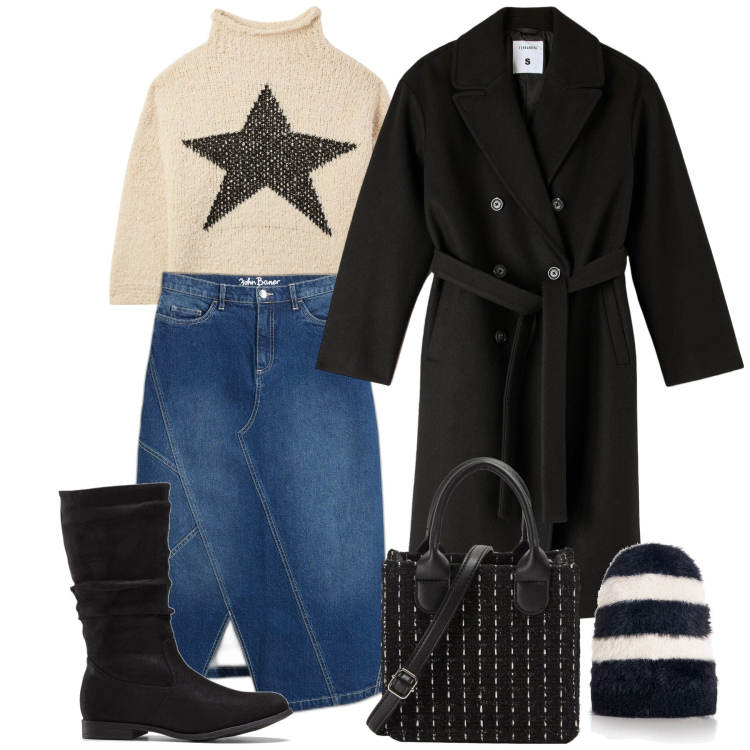 Outfit donna - Star. Stile Bon Ton per Tutti i giorni. Abbinamento con stivali, gonne, shopping bag, maglieria, cappotti, cappelli.