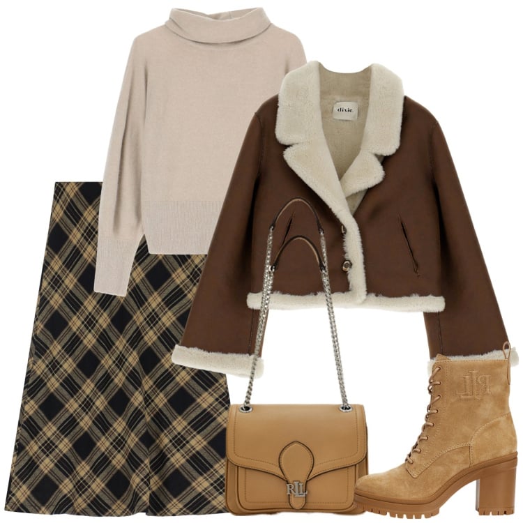Outfit donna - L\' accensione dell\' albero. Stile Casual per Ufficio. Abbinamento con blazer, gonne lunghe, maglieria, borse a spalla, stivaletti.