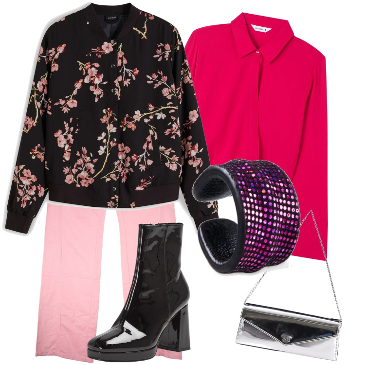 Outfit donna - Rosso per capodanno. Stile Urban per Serata fuori. Abbinamento con bomber, stivaletti, bluse, pochette, pantaloni, orecchini.