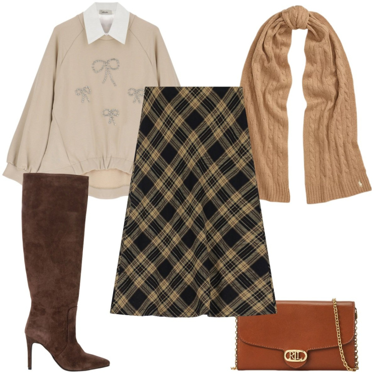Outfit donna - Dixie Holiday Edit 2024: la gonna a quad. Stile Trendy per Tutti i giorni. Abbinamento con gonne lunghe, felpe, stivali, sciarpe, borse a tracolla.
