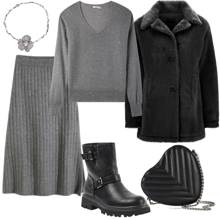 Outfit donna - Brillanti paillettes 2024/25. Stile Trendy per Tutti i giorni. Abbinamento con borse a tracolla, gonne, stivaletti, maglieria, cappotti, collane.
