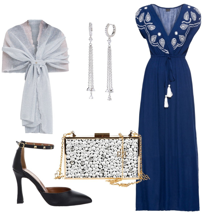 Outfit donna - Una serata speciale. Stile Glamour per Serata fuori. Abbinamento con vestiti lunghi, orecchini, stole, pochette, décolleté.