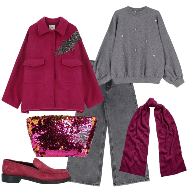 Outfit donna - La pochette di paillettes tutti i giorni. Stile Urban per Tutti i giorni. Abbinamento con borse a mano, mocassini, pullovers, cappotti, jeans, sciarpe.
