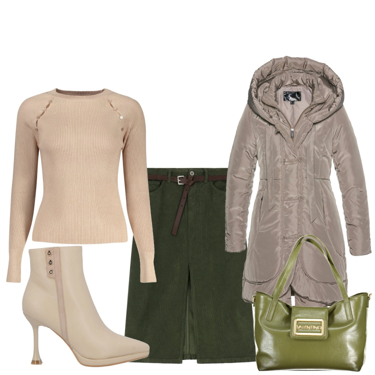 Outfit donna - Stasera in compagnia. Stile Basic per Serata fuori. Abbinamento con blazer, stivaletti, gonne, maglieria, borse a spalla.