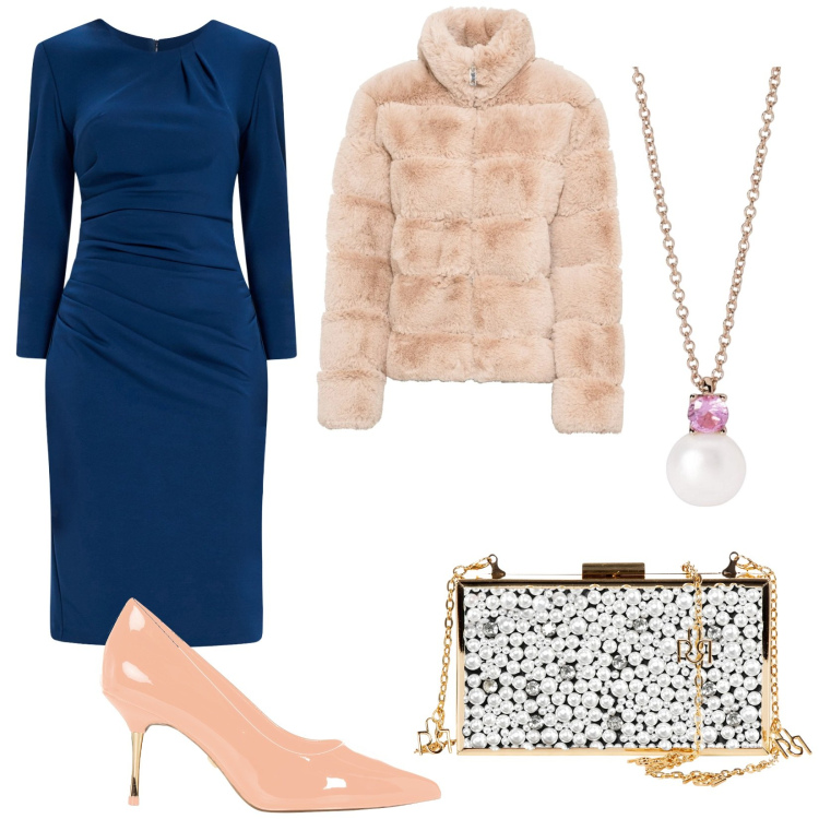 Outfit donna - Dicembre come una regina. Stile Chic per Serata fuori. Abbinamento con ecopellicce, collane, vestiti a tubino, décolleté, pochette.
