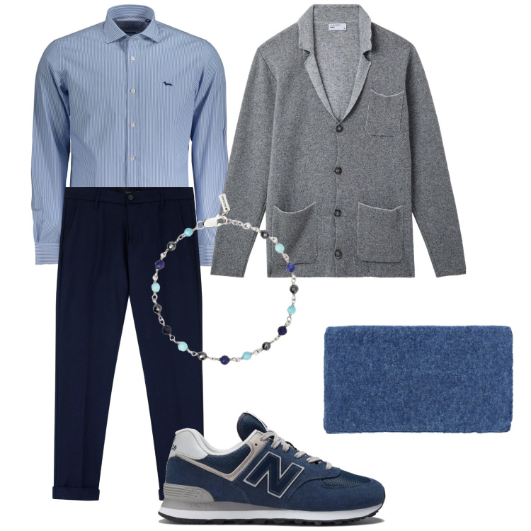 Outfit uomo - Total look #2019356. Stile Trendy per Tutti i giorni. Abbinamento con giacche, braccialetti, sneakers, pantaloni chino, sciarpe, camicie.