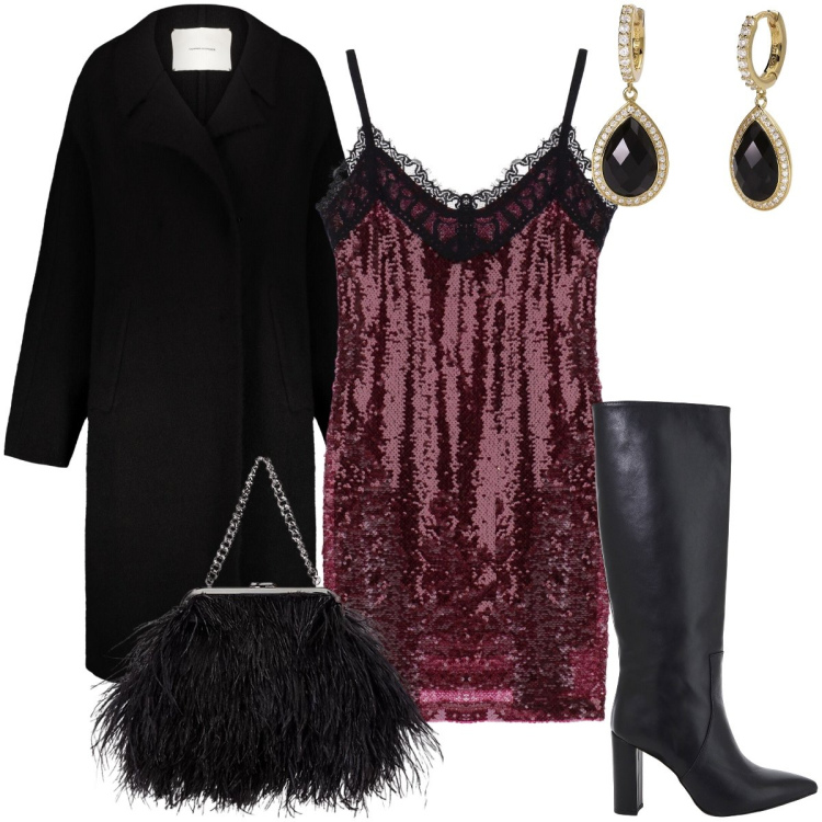 Outfit donna - Un po’ charleston. Stile Vintage retrò per Serata fuori. Abbinamento con orecchini, vestiti corti, clutch, stivali, cappotti.