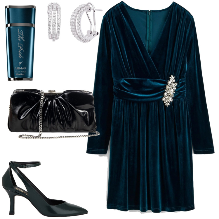 Outfit donna - Total look #2019391. Stile Glamour per Serata fuori. Abbinamento con vestiti, profumi, orecchini, pochette, décolleté.