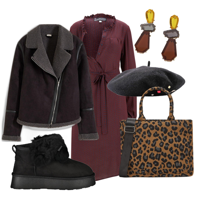 Outfit donna - Total look #2019461. Stile Trendy per Serata fuori. Abbinamento con cappelli e berretti, vestiti, blazer, shopping bag, orecchini, stivali.