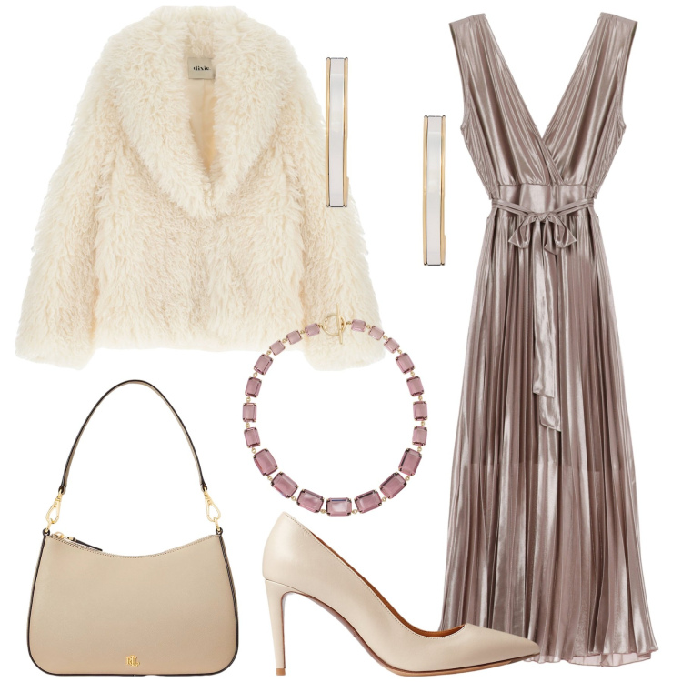 Outfit donna - Dixie Holiday 2024. Stile Sexy per Serata fuori. Abbinamento con borse a spalla, collane, décolleté, orecchini, blazer, vestiti midi/longuette.