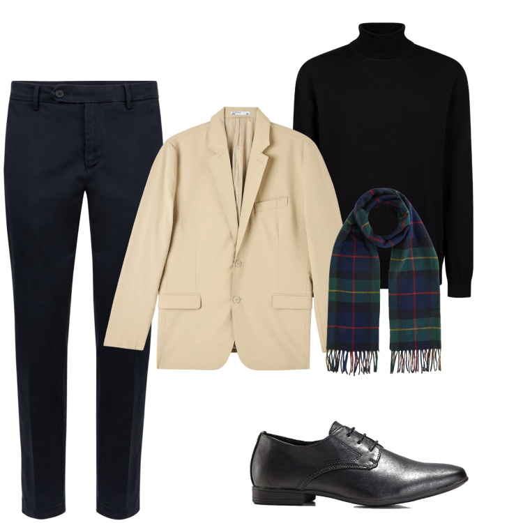 Outfit uomo - Il blazer beige. Stile Casual per Ufficio. Abbinamento con scarpe stringate, giacche, sciarpe, maglieria, pantaloni chino.