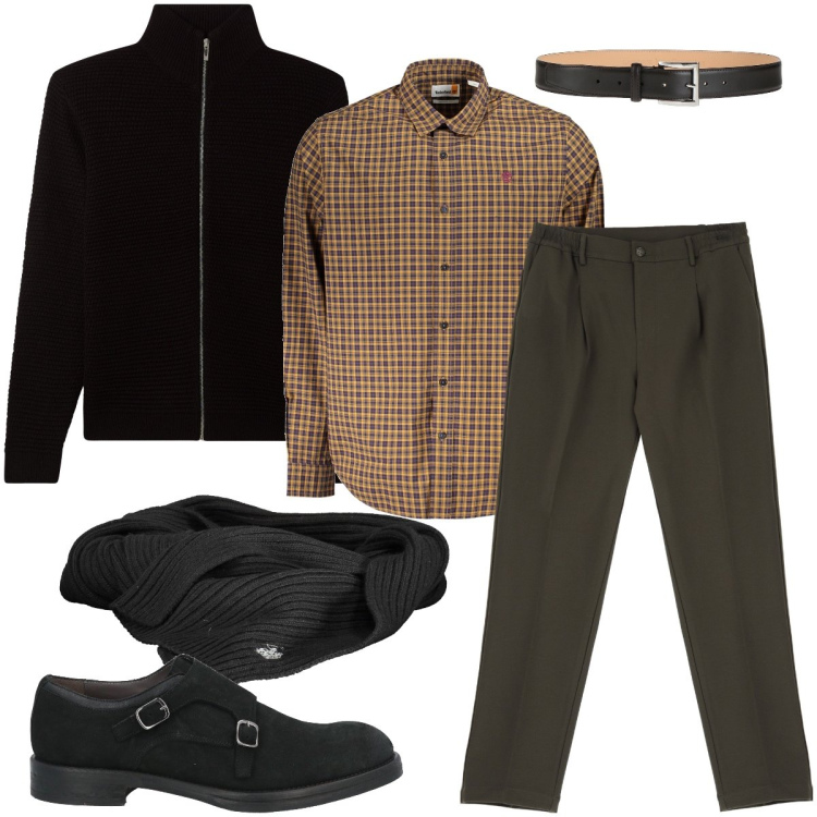 Outfit uomo - La camicia a quadri. Stile Business/Elegante per Ufficio. Abbinamento con scarpe stringate, cinture, cardigans, pantaloni, camicie, sciarpe.